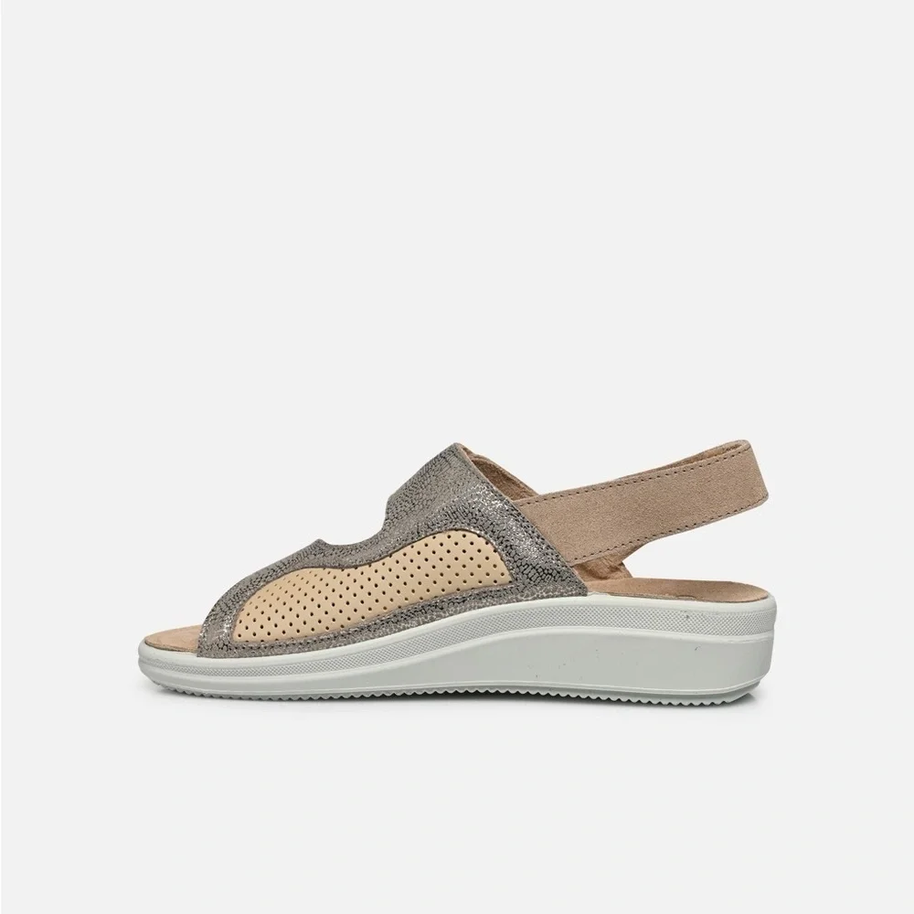 Scholl Comfort Sandals With Velcro Straps Beige Wedge Removable Insole Size 38